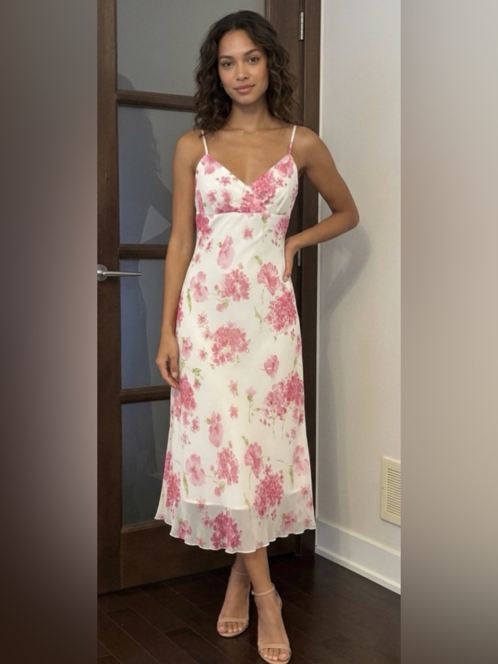 Pink and white Floral Dress ptp 18-20” Vintage tag size 11 but fits size S-M